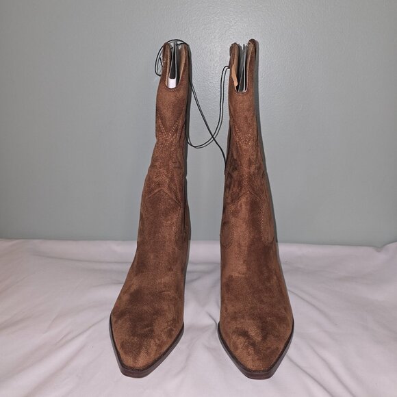 Time and Tru Women's Faux Suede Embroidered Western Boots Cognac, Sz 9 wide, NIB - Picture 2 of 8